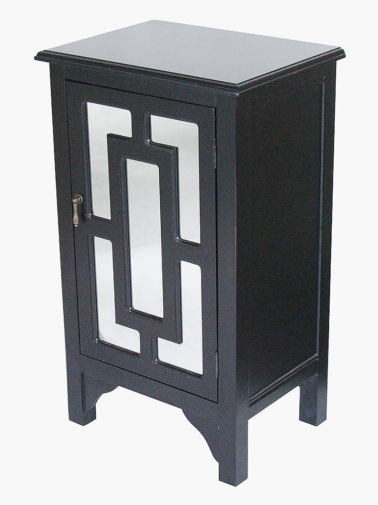 18" X 13" X 30" Black MDF  Wood  Mirrored Glass Accent Cabinet with a Door and Mirror Inserts