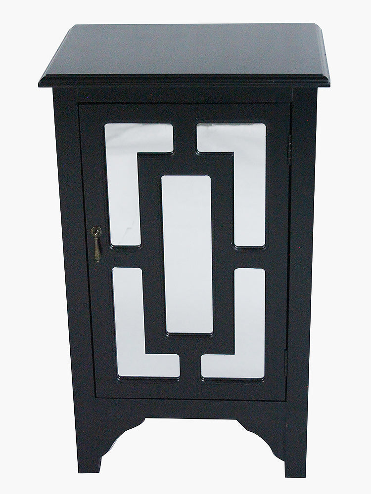 18" X 13" X 30" Black MDF  Wood  Mirrored Glass Accent Cabinet with a Door and Mirror Inserts