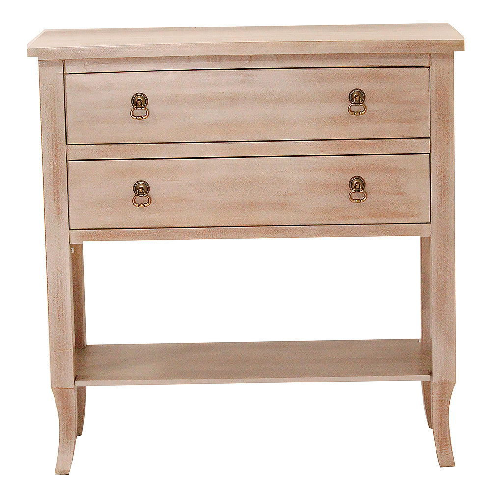 32" X 13" X 33" Beige Wash MDF  Wood Console Table with a Shelf and  Drawers