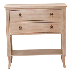 32" X 13" X 33" Beige Wash MDF  Wood Console Table with a Shelf and  Drawers