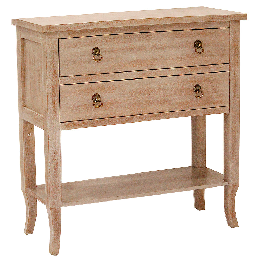 32" X 13" X 33" Beige Wash MDF  Wood Console Table with a Shelf and  Drawers