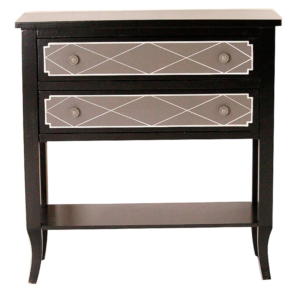 32" X 13" X 33" Black W  Gray MDF  Wood Console Table with a Shelf and  Drawers