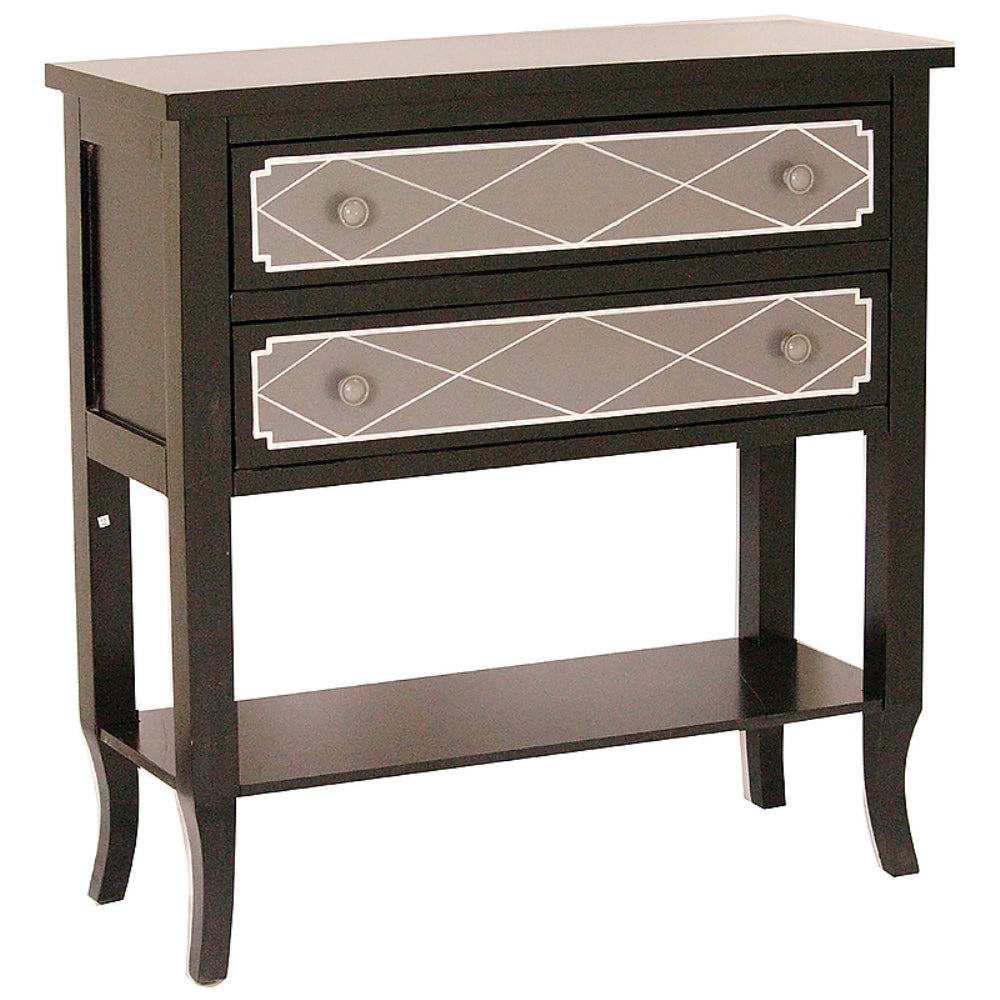 32" X 13" X 33" Black W  Gray MDF  Wood Console Table with a Shelf and  Drawers