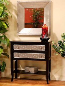 32" X 13" X 33" Black W  Gray MDF  Wood Console Table with a Shelf and  Drawers