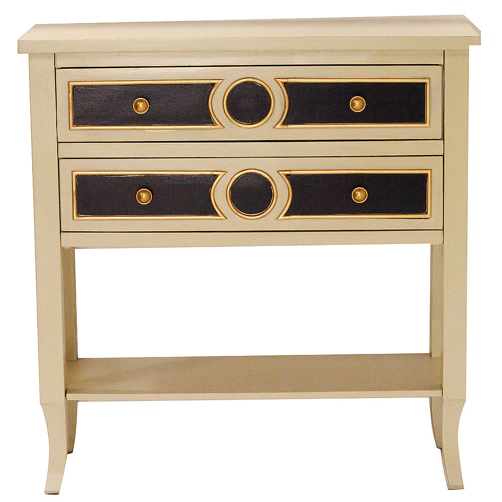 32" X 13" X 33" Antique White W  Black And Gold MDF  Wood Console Table with a Shelf and Drawers