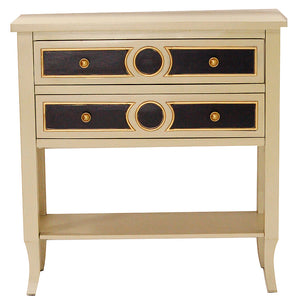 32" X 13" X 33" Antique White W  Black And Gold MDF  Wood Console Table with a Shelf and Drawers