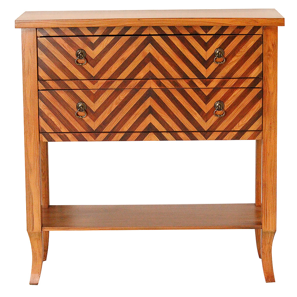 32" X 13" X 33" Woodgran Chevron MDF  Wood Console Table with a Shelf and Drawers