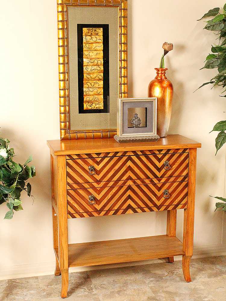 32" X 13" X 33" Woodgran Chevron MDF  Wood Console Table with a Shelf and Drawers