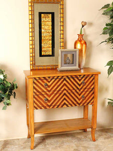 32" X 13" X 33" Woodgran Chevron MDF  Wood Console Table with a Shelf and Drawers