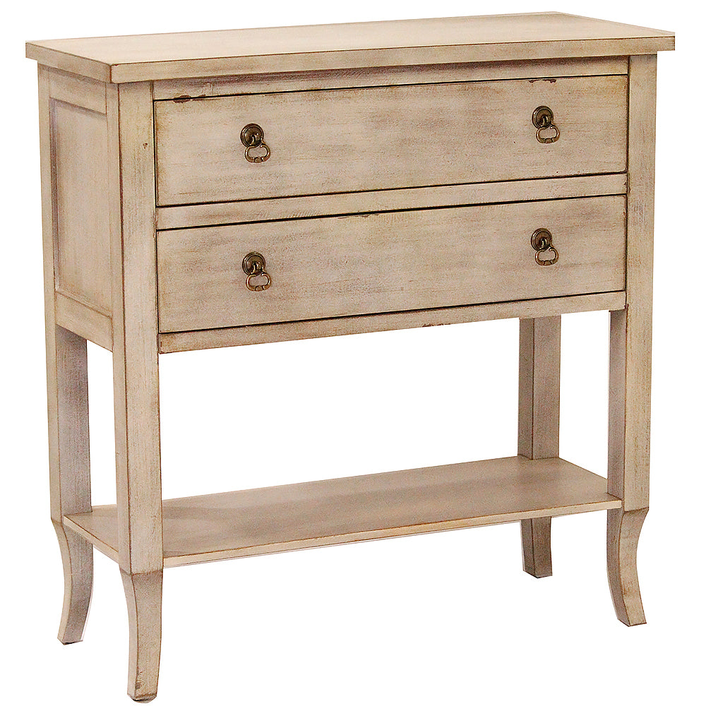 32" X 13" X 33" Distressed Taupe MDF  Wood Console Table with a Shelf and Drawers