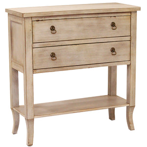 32" X 13" X 33" Distressed Taupe MDF  Wood Console Table with a Shelf and Drawers