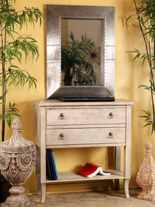32" X 13" X 33" Distressed Taupe MDF  Wood Console Table with a Shelf and Drawers