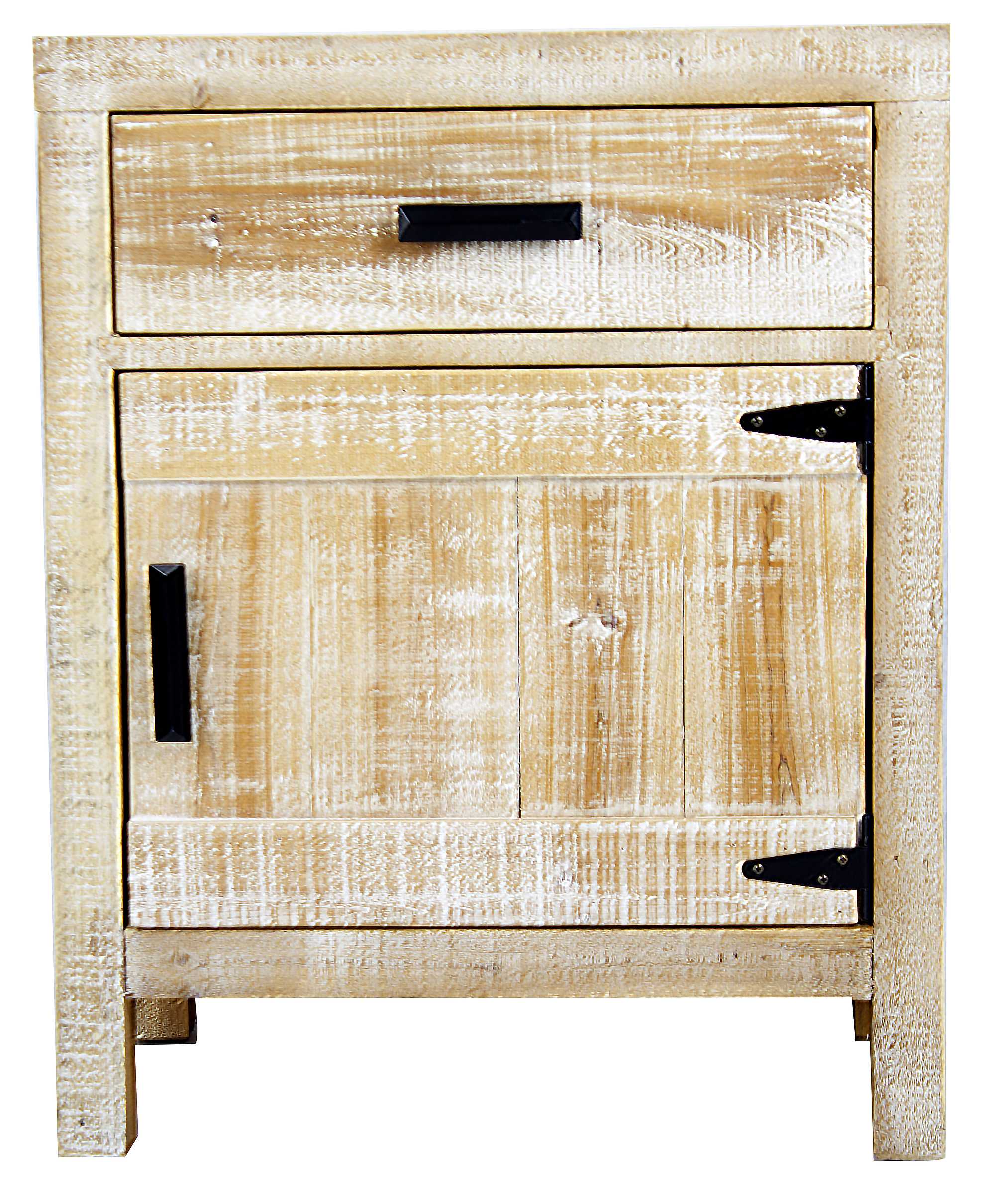 21.75" X 13.75" X 27.5" Distressed Wood Wood Iron Accent Cabinet with a Drawer and Door Handles and Hinges