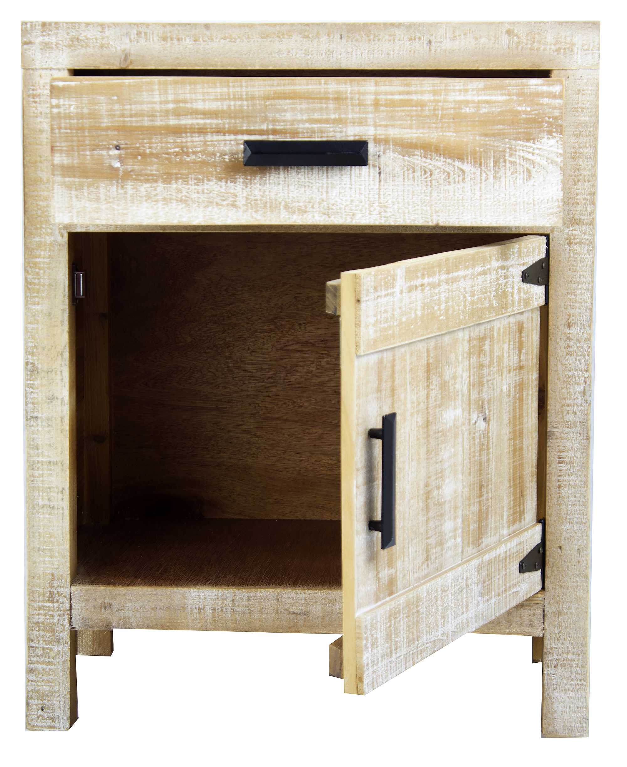 21.75" X 13.75" X 27.5" Distressed Wood Wood Iron Accent Cabinet with a Drawer and Door Handles and Hinges