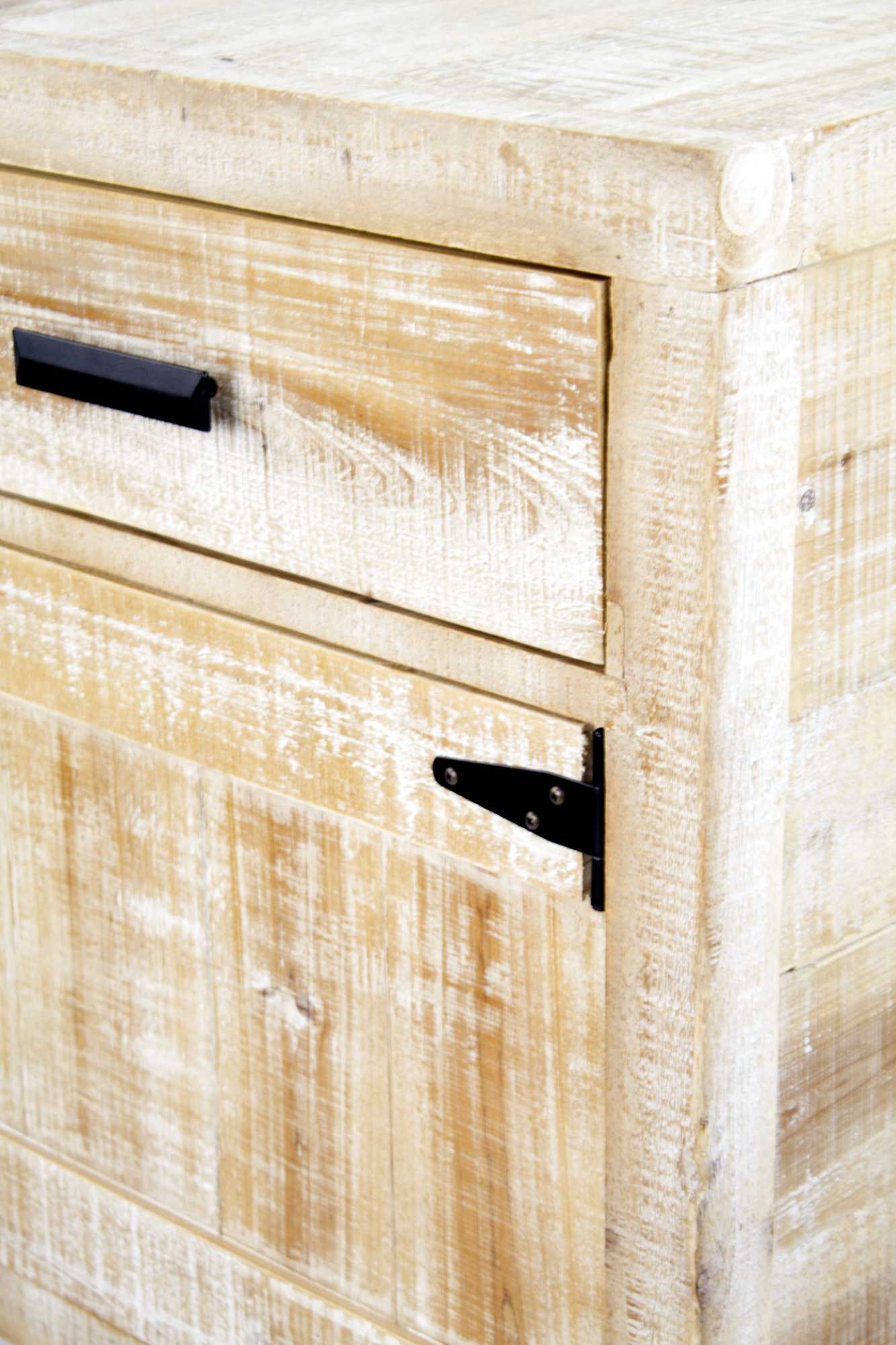 21.75" X 13.75" X 27.5" Distressed Wood Wood Iron Accent Cabinet with a Drawer and Door Handles and Hinges