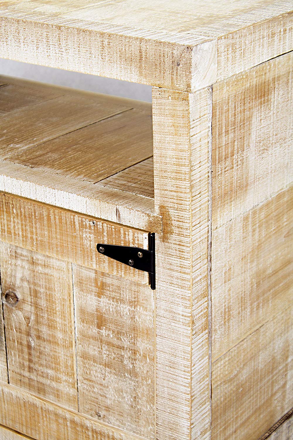 26" X 13.75" X 27.5" Distressed Wood Wood Iron Accent Cabinet with Open Shelf Doors Handles and Hinges