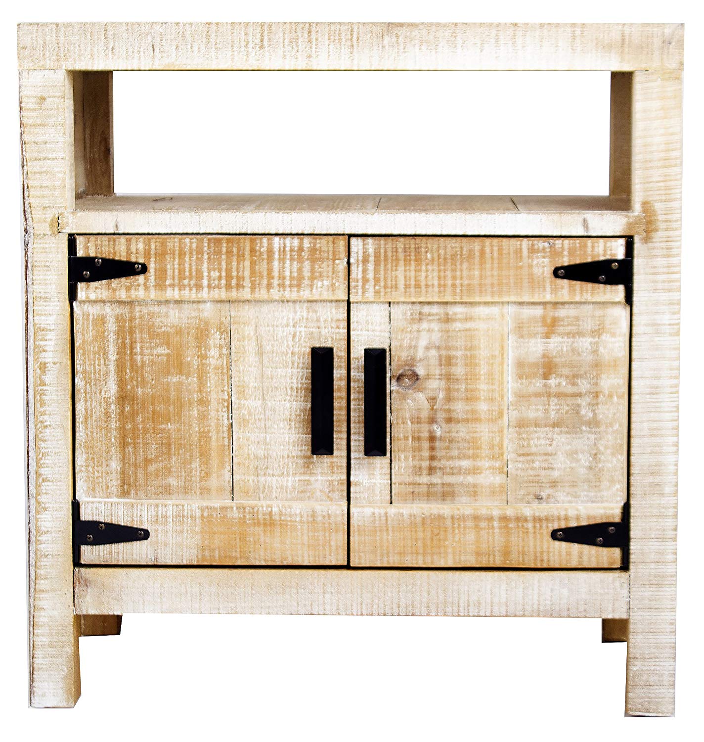 26" X 13.75" X 27.5" Distressed Wood Wood Iron Accent Cabinet with Open Shelf Doors Handles and Hinges