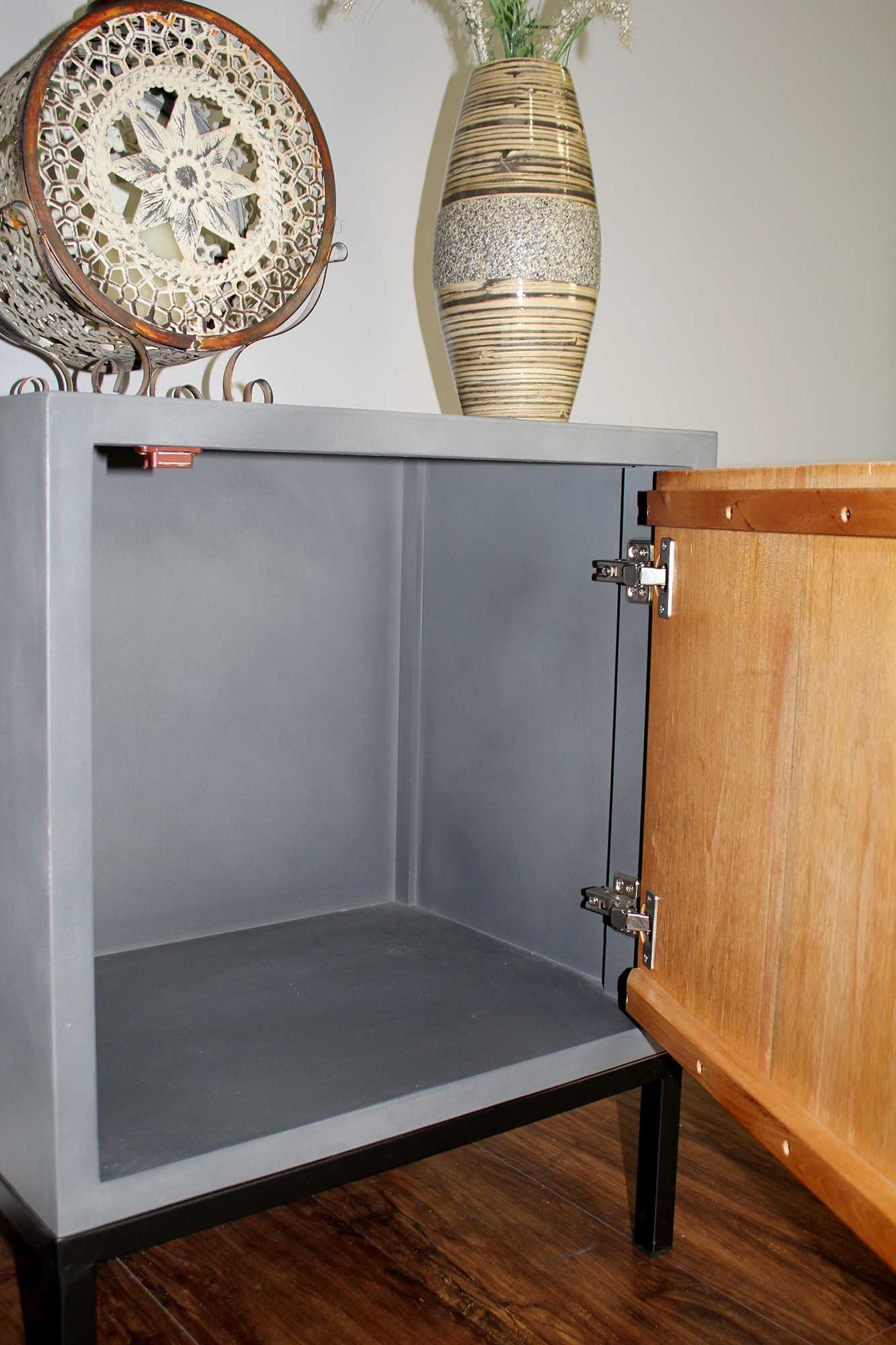 22" X 15" X 27" Gray W  Distressed Gray MDF  Wood  Iron Accent Cabinet with a Door