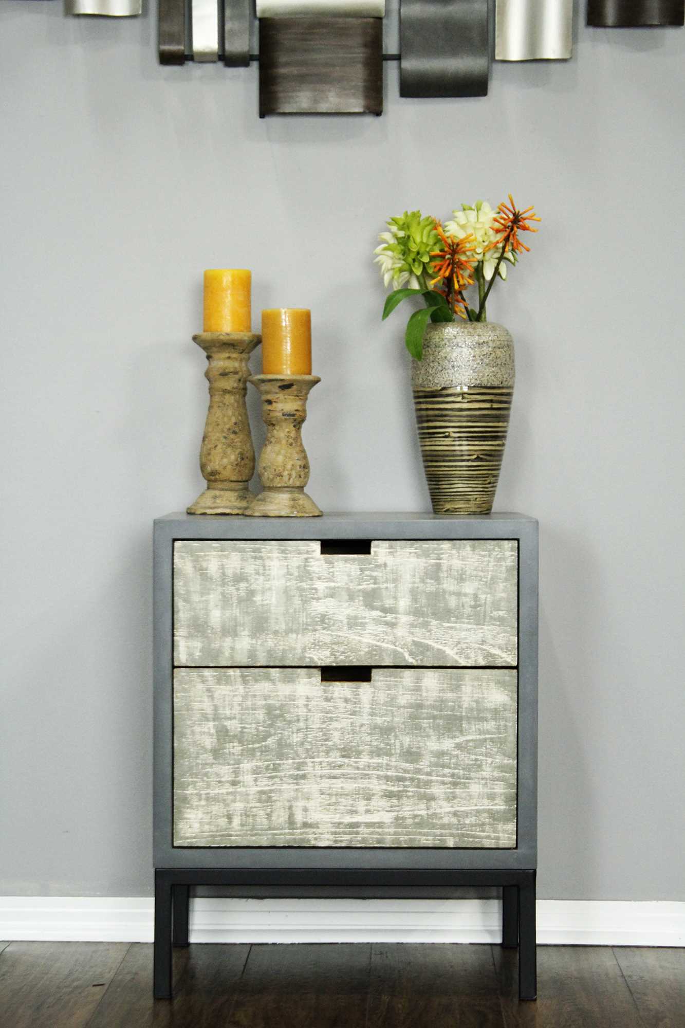 22" X 14" X 27" Gray W  Distressed Gray MDF  Wood  Iron Accent Cabinet with Drawers