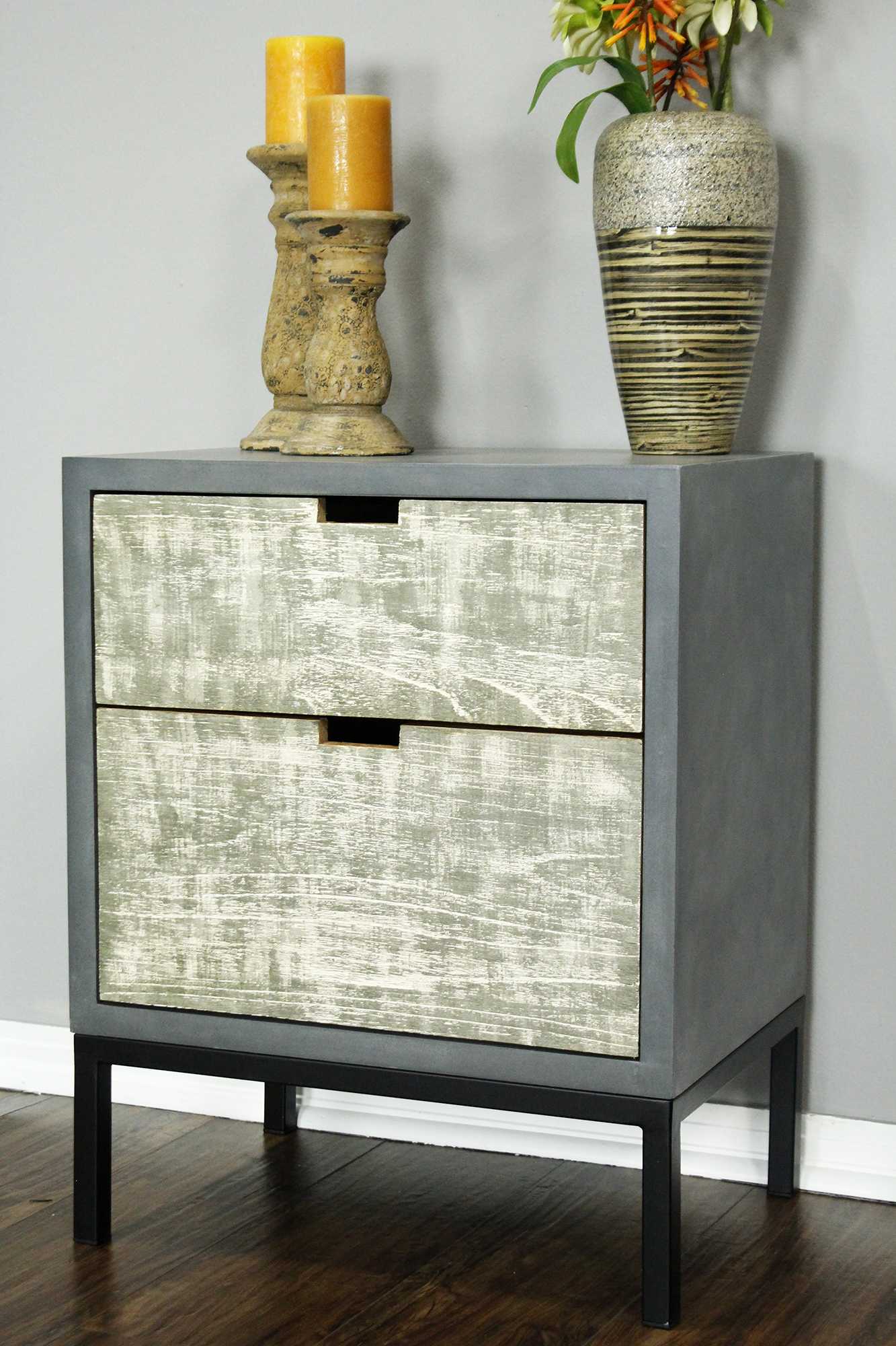 22" X 14" X 27" Gray W  Distressed Gray MDF  Wood  Iron Accent Cabinet with Drawers