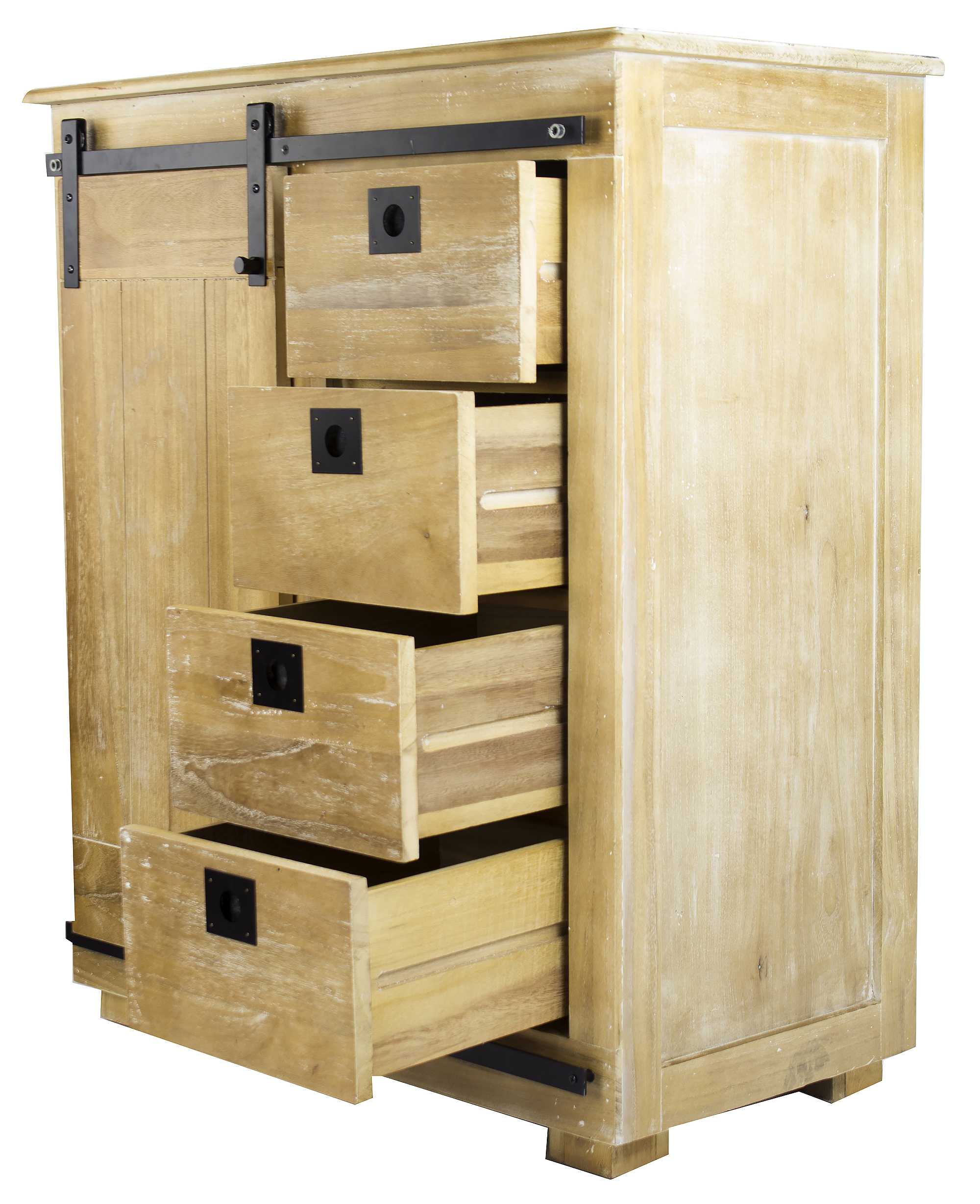 35.5" X 19" X 41.25" Rustic Wood MDF Wood Iron Accent Cabinet with a Door and Drawers