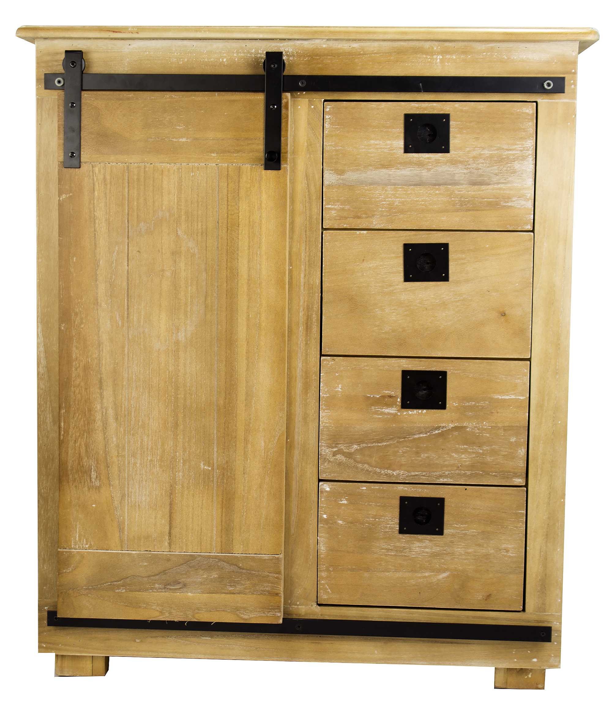 35.5" X 19" X 41.25" Rustic Wood MDF Wood Iron Accent Cabinet with a Door and Drawers