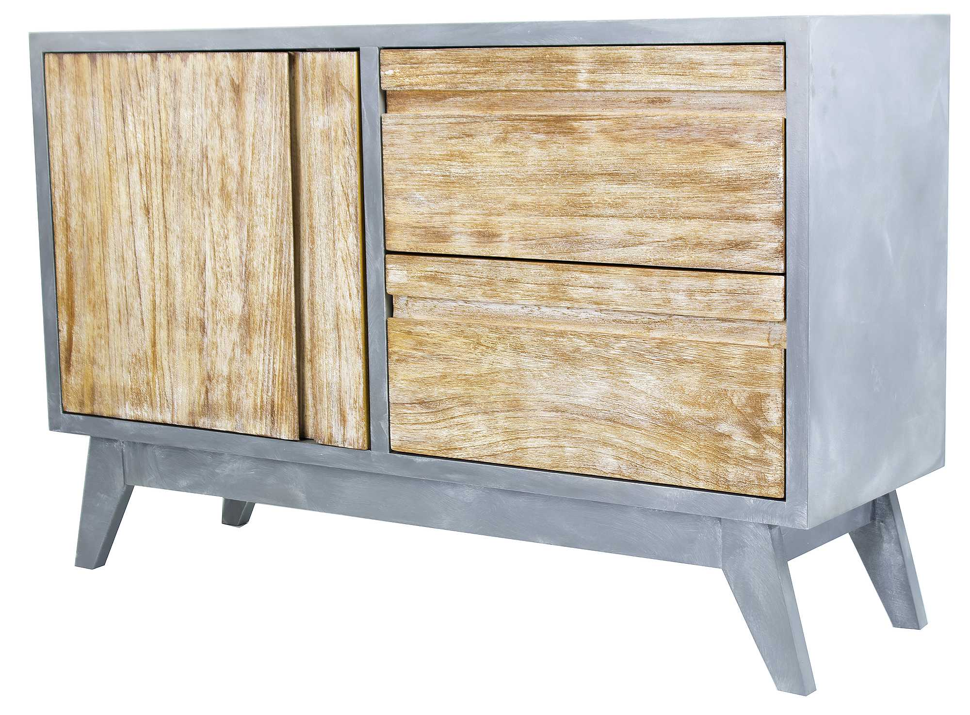 42.5" X 13.75" X 27.5" Gray with Distressed Wood MDF Wood Sideboard with a Door and Drawers