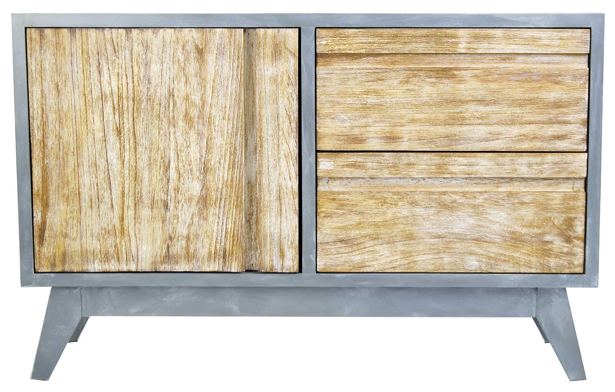 42.5" X 13.75" X 27.5" Gray with Distressed Wood MDF Wood Sideboard with a Door and Drawers