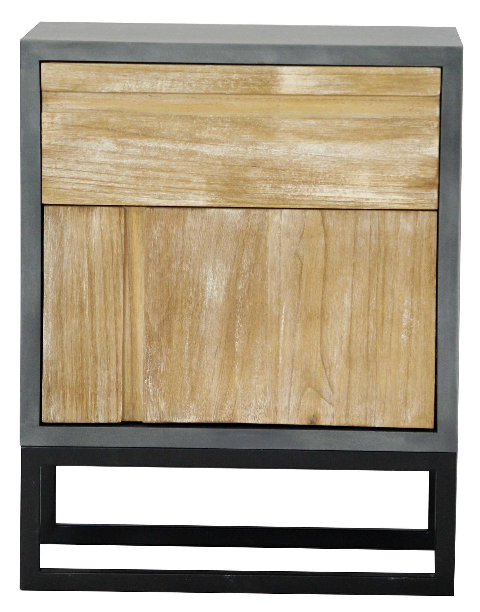 22" X 14" X 27" Gray W  Distressed Wood MDF  Wood  Iron Cabinet with a Drawer and a Door