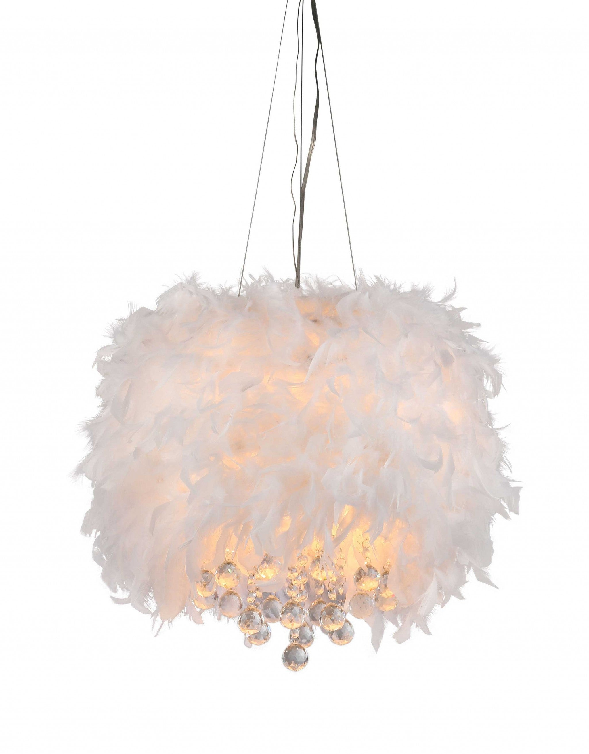 Iglesias Fluffy White Feathers and Crystal 3-light Pendant