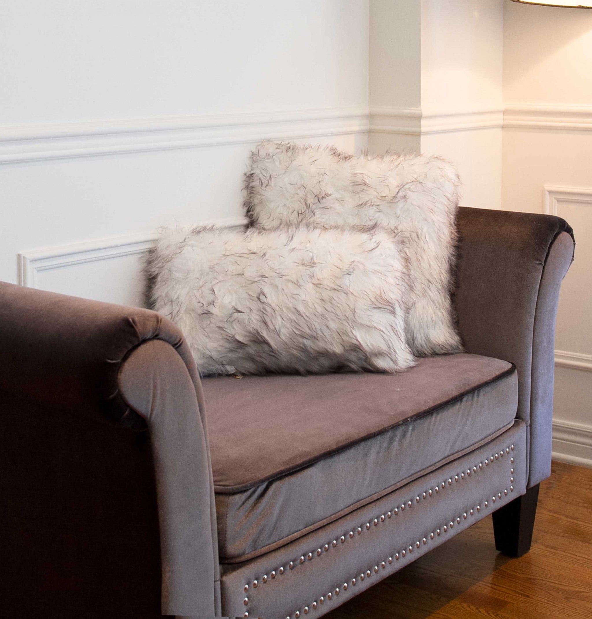 12" x 20" x 5" Gradient Gray Faux Fur - Pillow