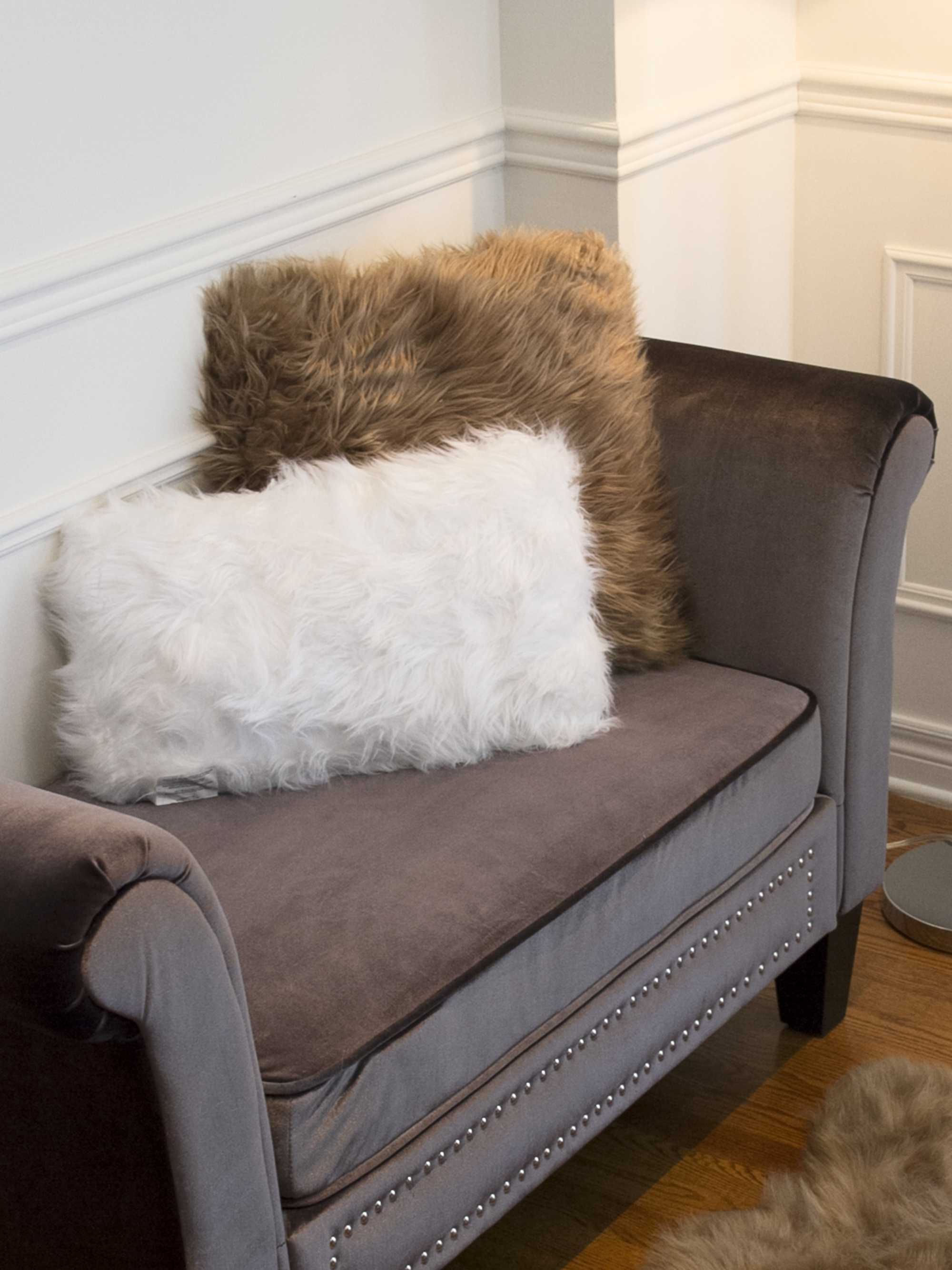 12" x 20" x 5" Off White Faux Fur - Pillow