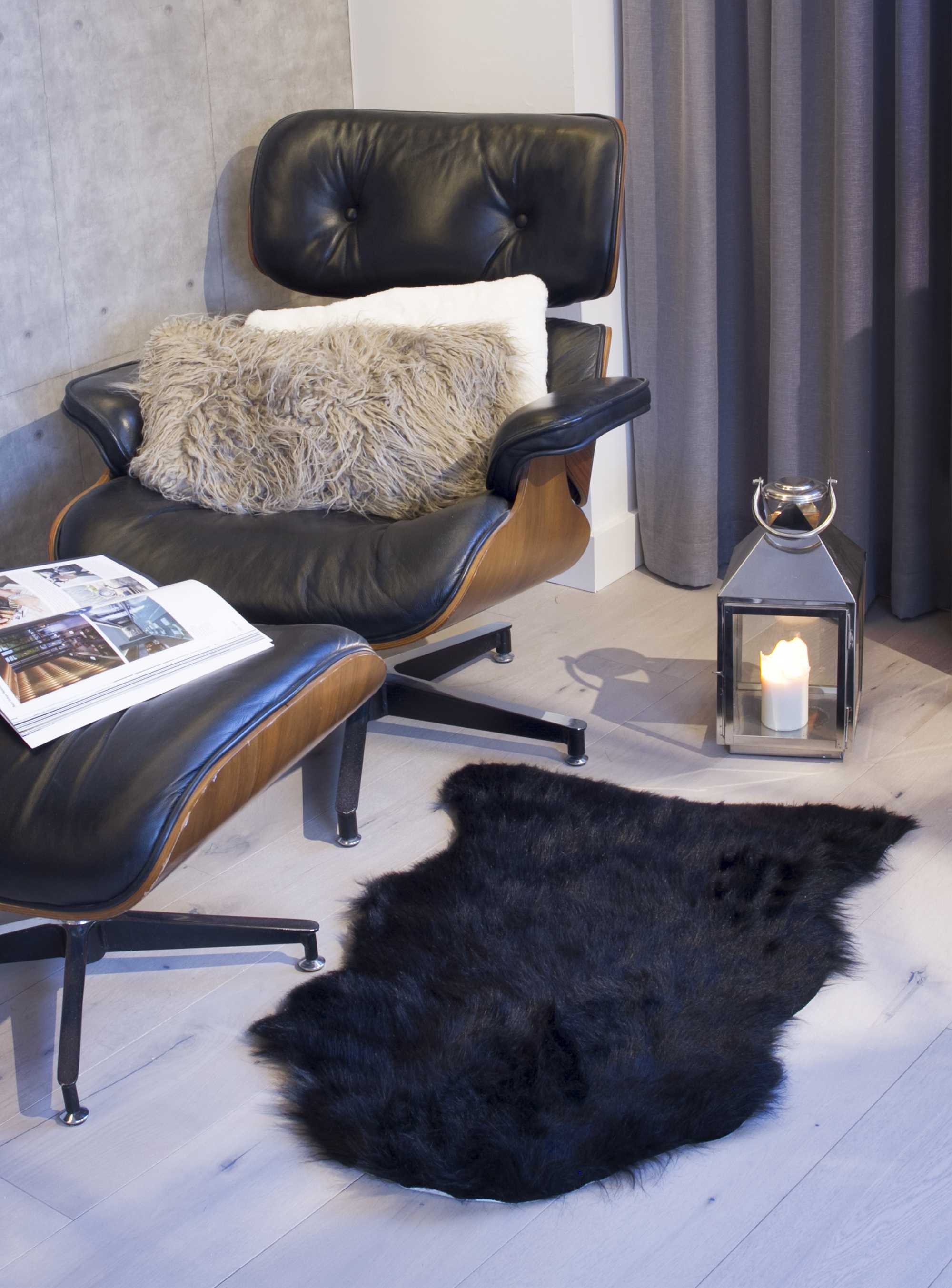 24" x 36" x 1.5" Black, Sheepskin, FAUX FUR, Single - Area Rug