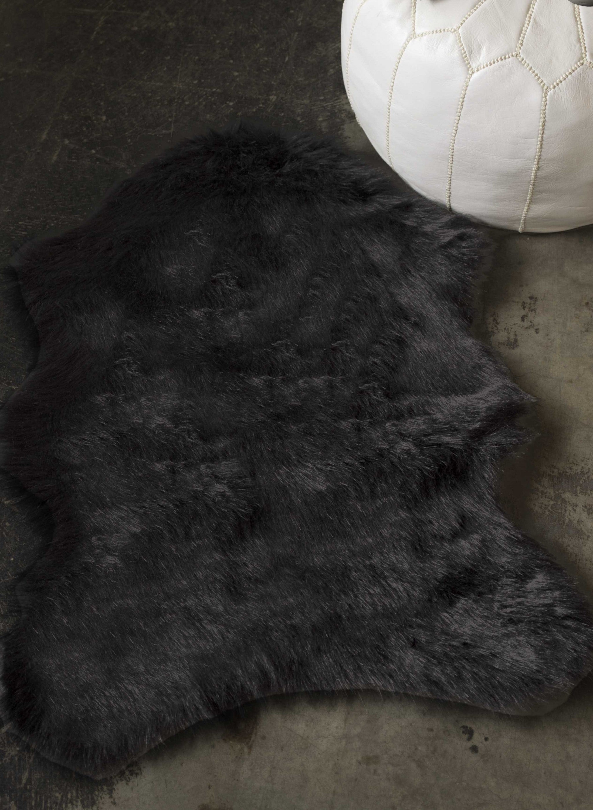 24" x 36" x 1.5" Black, Sheepskin, FAUX FUR, Single - Area Rug