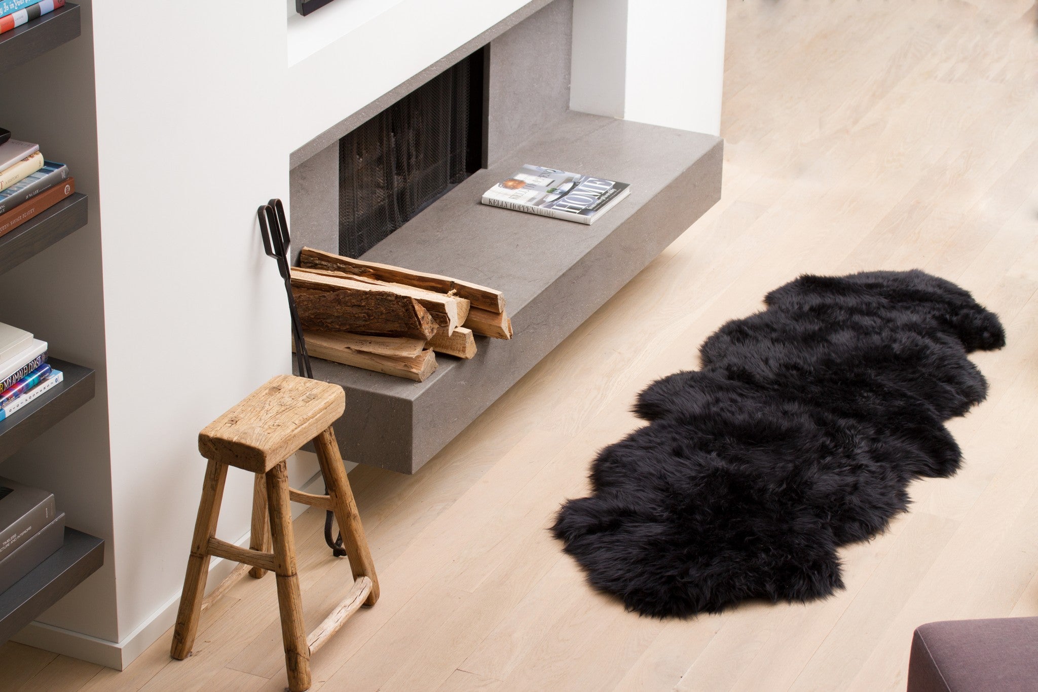 24" x 72" x 2" Black, Double Sheepskin - Area Rug