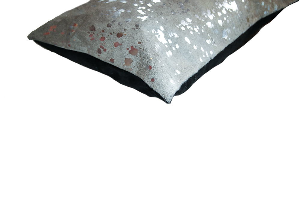 12" x 20" x 5" Silver And Gray Cowhide - Pillow