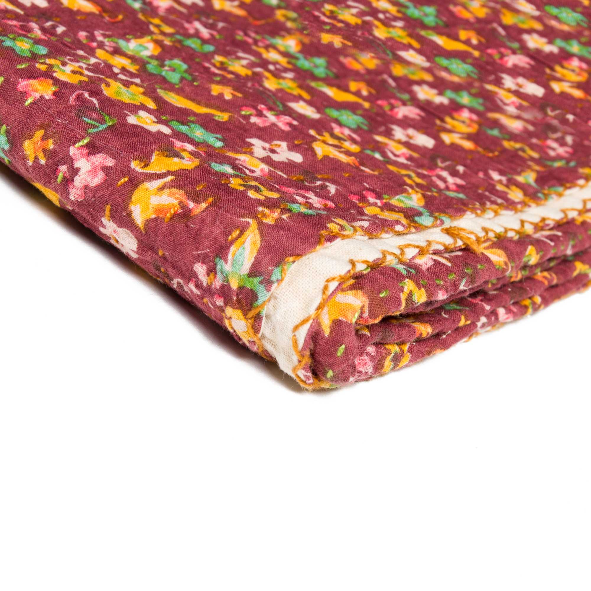 50" x 70" Maroon, Kantha Cotton - Throw Blanket