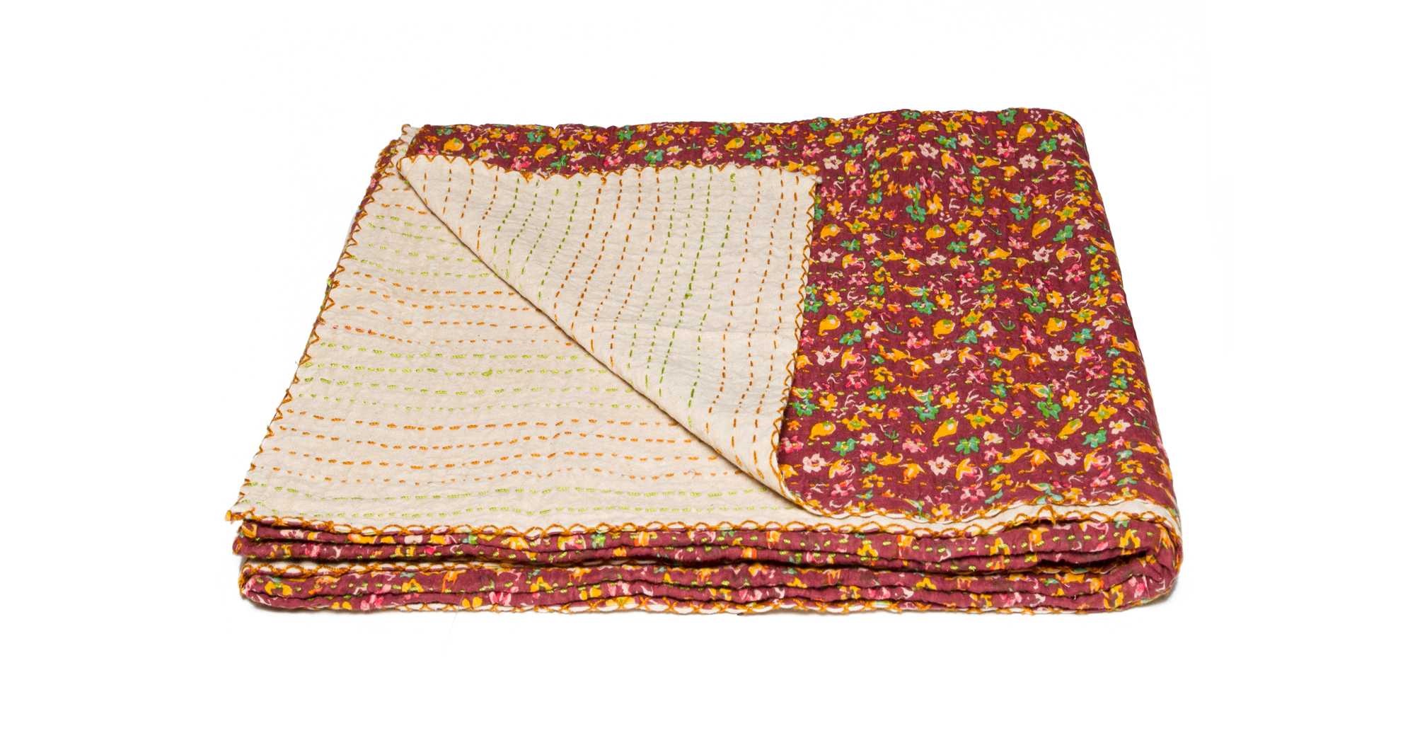 50" x 70" Maroon, Kantha Cotton - Throw Blanket