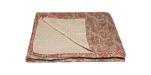 50" x 70" Beige, Kantha - Throw Blanket