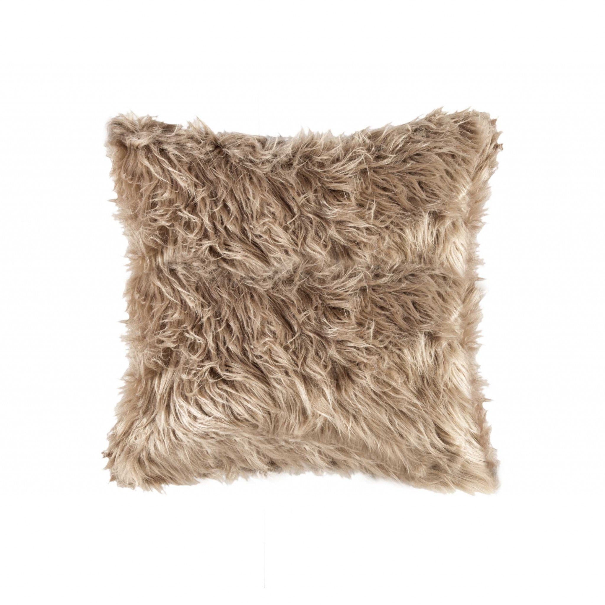 18" x 18" x 5" Tan Faux Fur - Pillow
