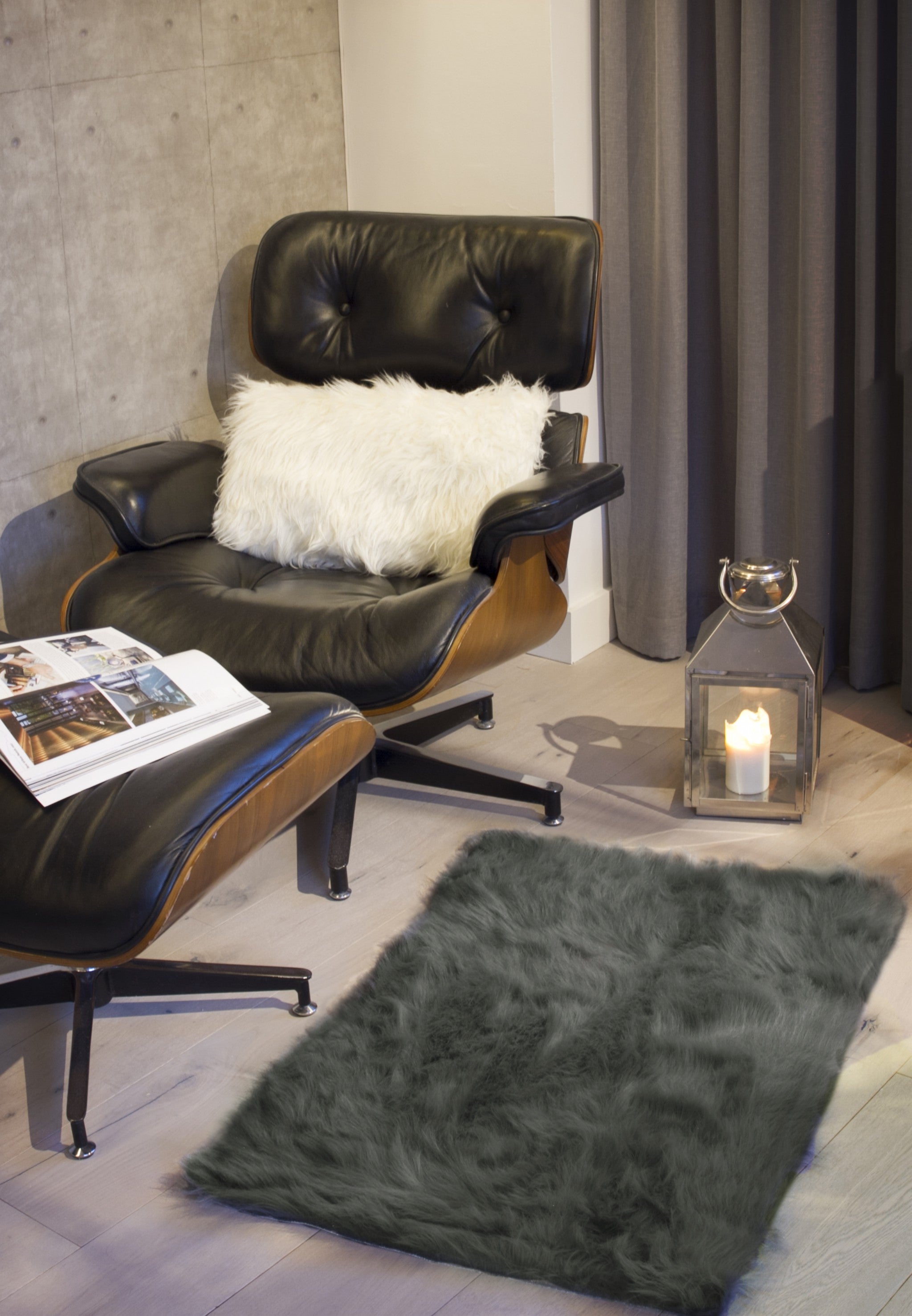 24" x 36" x 1.5" Grey Faux Rectangular - Area Rug