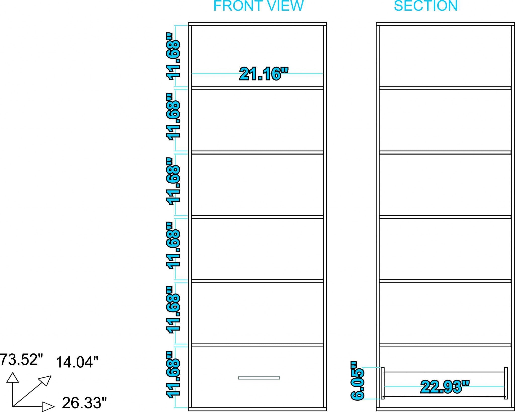 White Bookcase with 5 Shelves