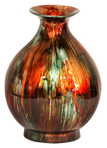 14.5" X 14.5" X 19" Turquoise Copper And Bronze Ceramic Foiled and Lacquered Ceramic Vase