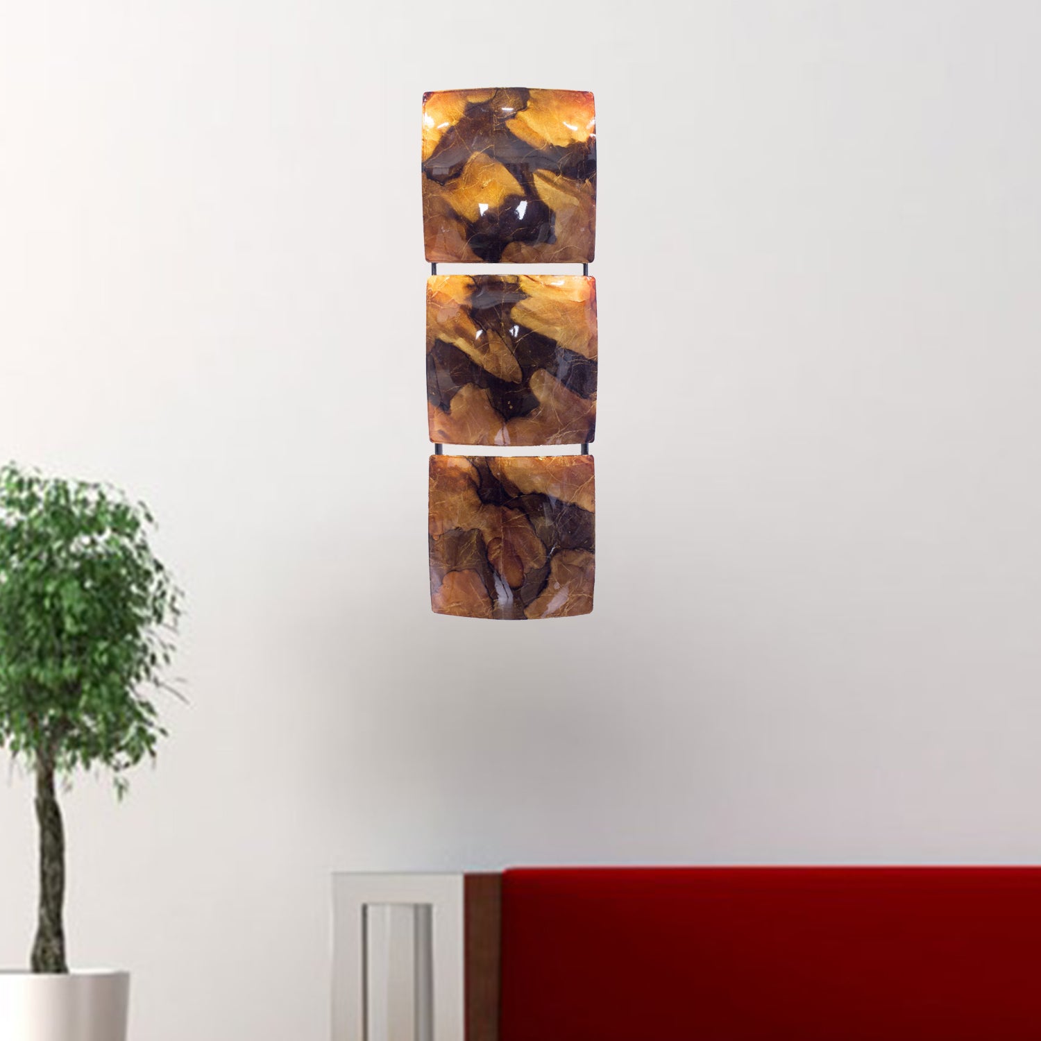 8" X 2.75" X 24.5" Copper Brown And Gold Metal Vertical 3 Panel Metal Wall Decor