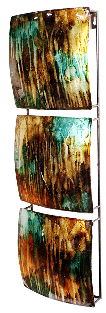 8" X 2.75" X 24.5" Turquoise Copper And Bronze Metal Vertical 3 Panel Metal Wall Decor