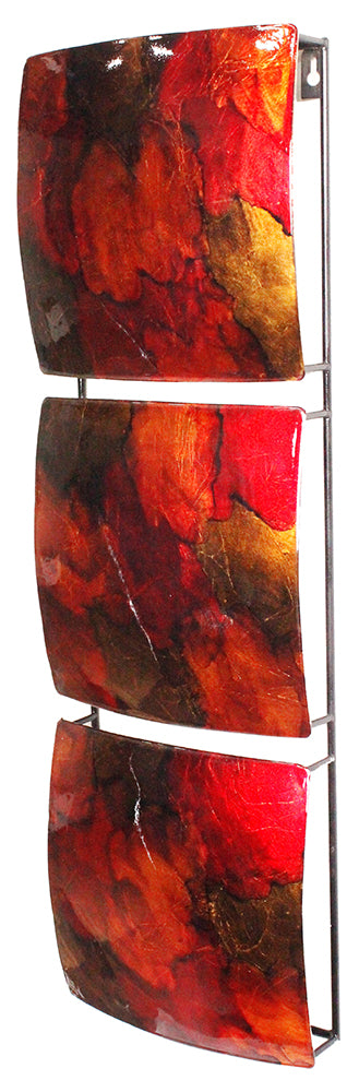 8" X 2.75" X 24.5" Copper Red And Gold Metal Vertical 3 Panel Metal Wall Decor