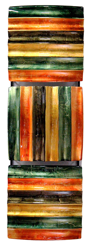 8" X 2.75" X 24.5" Gold Green And Copper Metal Vertical 3 Panel Metal Wall Decor