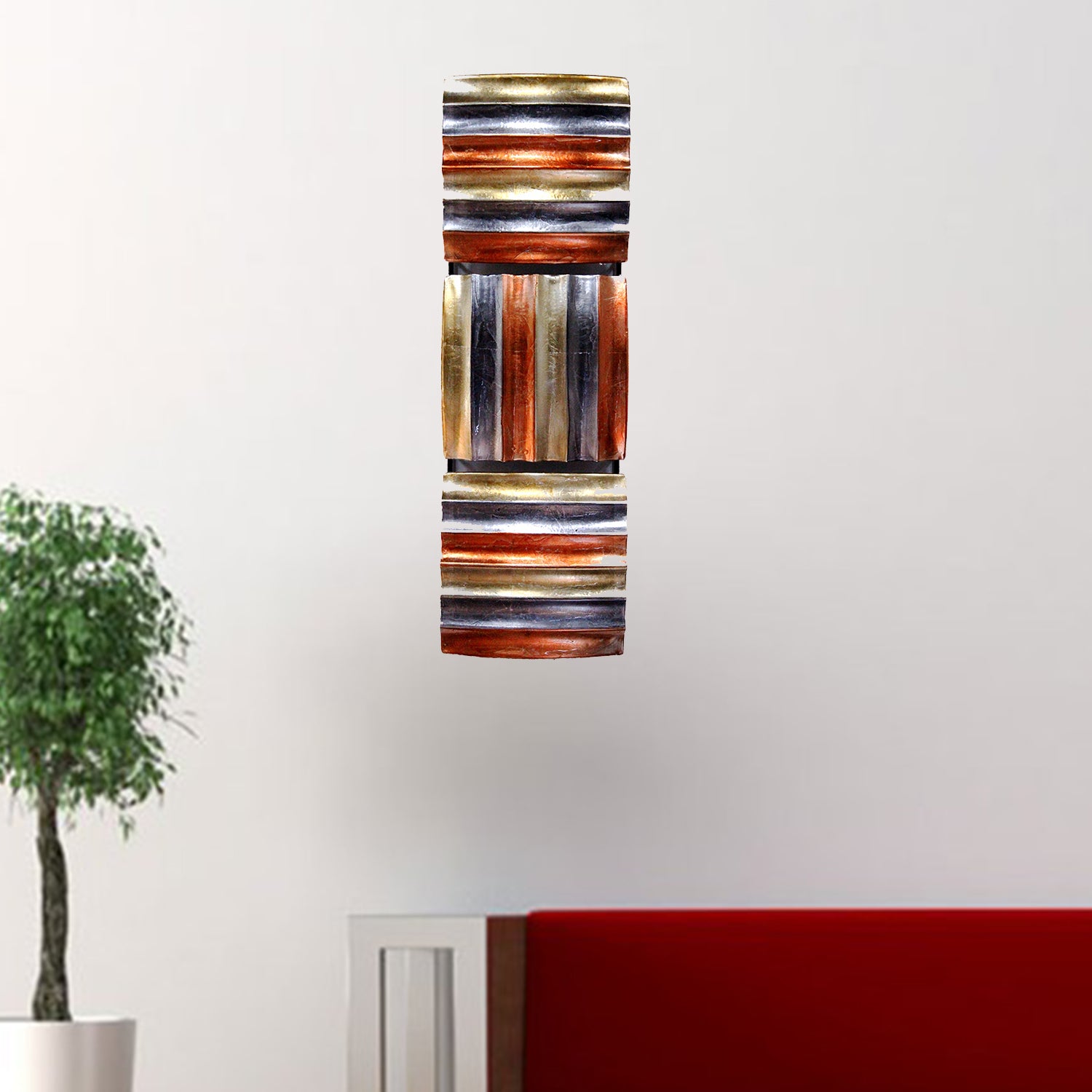 8" X 2.75" X 24.5" Copper Gold And Pewter Metal Vertical 3 Panel Metal Wall Decor