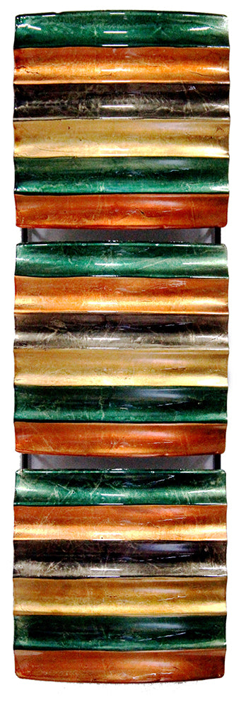 8" X 2.75" X 24.5" Gold Green And Copper Metal Vertical 3 Panel Metal Wall Decor