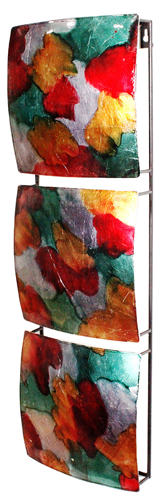 8" X 2.75" X 24.5" Silver Gold Green Red And Copper Metal Vertical 3 Panel Metal Wall Decor